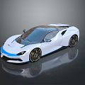 White Sports Car With Blue Accents Sleek Aerodynamic Design And Shiny Finish