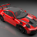 Red Sports Car With Black Stripes Rear Spoiler Black Wheels And Sporty Exterior Design