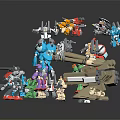Colorful Robot Toys Collection Featuring Various Action Figures And Mechanical Parts