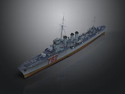 Detailed Warship Model Watercraft With Smokestacks Masts And Number 76 3d model