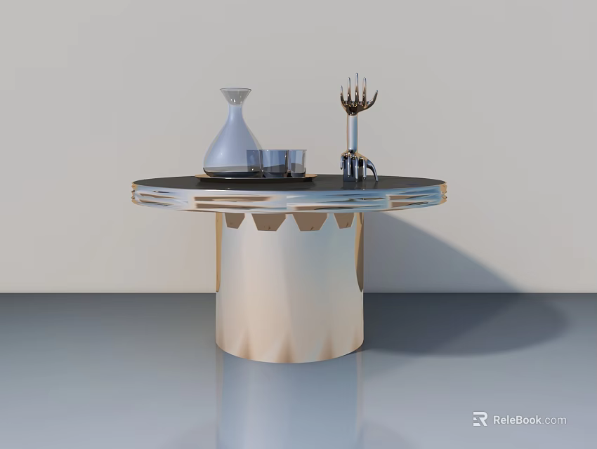 Modern Elegant Sofa Coffee Table Set With Black Tabletop Gold Base And Decorative Vase Cups 3d model