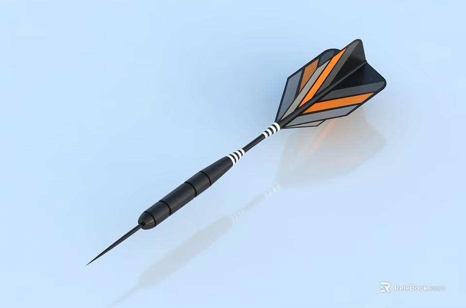 Professional Dart Sporting Equipment With Black Orange Flight And Striped Shaft Design 3d model 