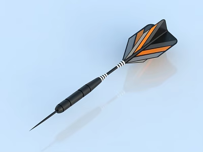 Professional Dart Sporting Equipment With Black Orange Flight And Striped Shaft Design 3d model