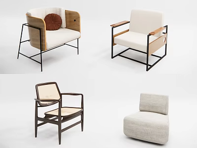 Modern Accent Leisure Chairs With Wooden Frames Metal Legs And Upholstered Seats Designs 3d model