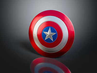 Red White Blue Circular Shield With Central Silver Star And Reflective Surface 3d model