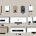 Different Styles of Domestic Water Heaters Including Wall Mounted and Storage Units