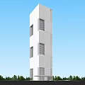 Modern White Tall Tower Hotel Building Exterior With Windows And Green Trees 3d model