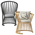 Stylish Black And Light Wood Accent Chairs With Gray Cushion And Face Pattern Pillow