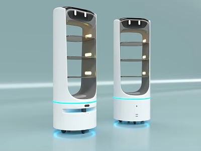 Smart Machines With Modern White Design Multiple Shelves And Mobile Wheels 3d model