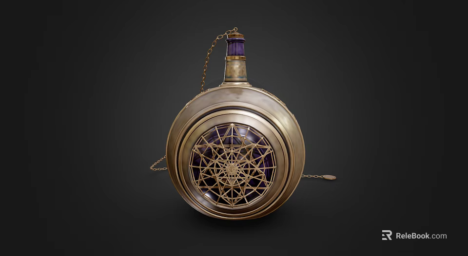 Elegant Cosmetic Perfume Bottle Featuring Golden Frame Purple Gem And Intricate Star Pattern 3d model 