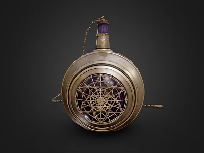 Elegant Cosmetic Perfume Bottle Featuring Golden Frame Purple Gem And Intricate Star Pattern 3d model