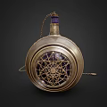 Elegant Cosmetic Perfume Bottle Featuring Golden Frame Purple Gem And Intricate Star Pattern