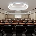 Modern Conference Room Interior With Circular Seating And Large Projection Screens 3d model