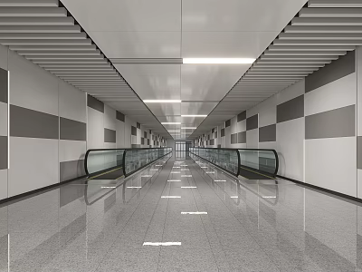 Modern Station Interior Featuring Gray And White Walls Smooth Floor Bright Lighting And Escalators 3d model