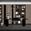 Light Luxury Study Desk Writing Desk Bookcase Bookshelf Display Locker Study Chandelier Grille Background Wall 3d model
