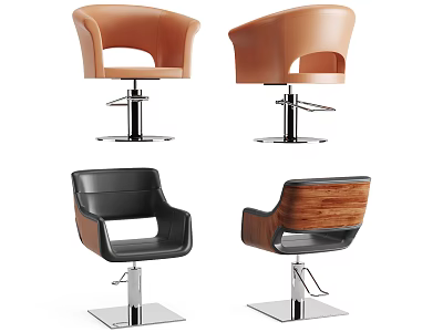 Modern Swivel Chairs Featuring Brown Leather Black And Wooden Seats With Metal Bases 3d model