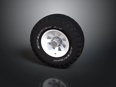 Black Car Tire With Silver Alloy Rim And Tread Pattern Design 3d model