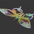 Mechanical Butterfly Decorative Metal Model With Silver Yellow Wings And Intricate Circular Patterns 3d model