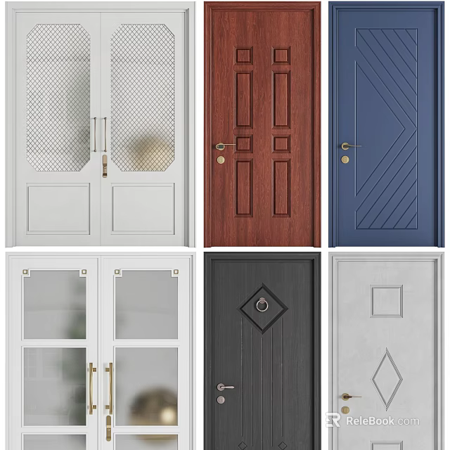 Hinged Doors Featuring Diverse Designs Multiple Colors and Modern Interior Styles 3d model