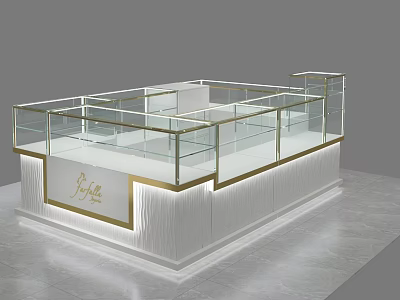 Jewelry Store Elegant Display Counter With Glass Showcase And Gold Trim 3d model