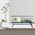 Modern Leisure Chair with Side Table Green Plant and Striped Wall in Home Decor
