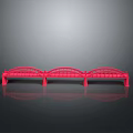 Red Bridge Model With Triple Arch Design And Reflection On Gray Background