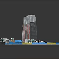 Modern Urban Architecture With High Rise Building Parking Lot And Public Facilities