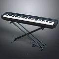 Black Digital Electronic Keyboard Musical Instrument Placed On X Shaped Stand With Gray Background