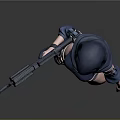 Tactical Female Warrior In Hijab Holding Rifle With Thigh Straps And Boots