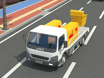 JMC Utility Truck With Yellow Functional Equipment On Urban Road 3d model