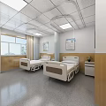 Modern Hospital Ward Interior With Two Beds Wooden Walls Windows Curtains And Nightstand