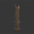 Three Dark Brown Broken Wooden Fence Sections With Weathered Edges And Green Moss