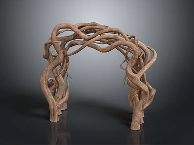 Natural Plant Archway With Twisted Tree Branches For Garden Decoration Against Gray Reflective Ground 3d model