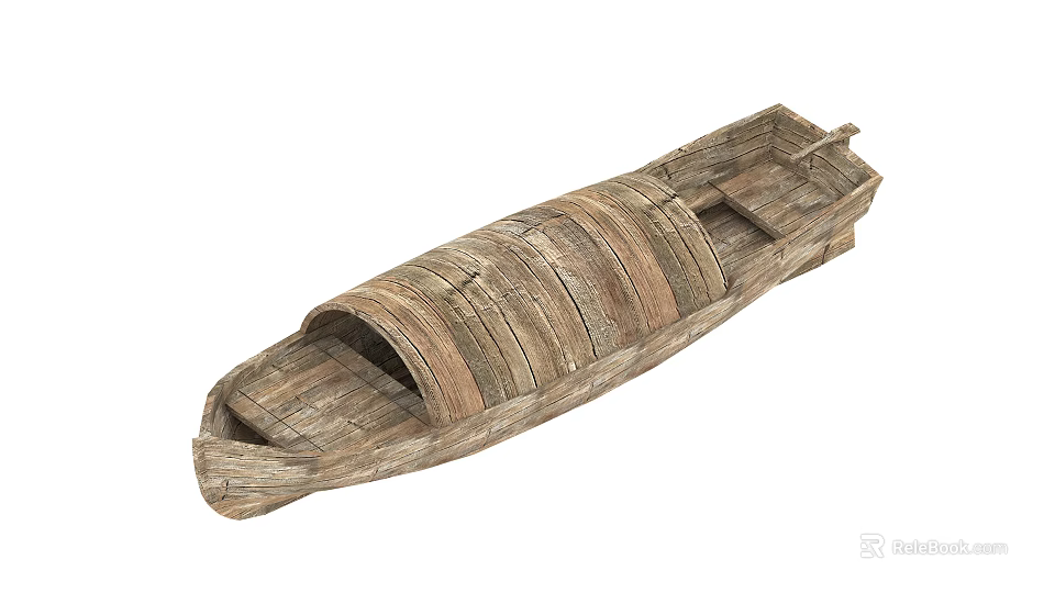Traditional Wooden Boat With Striped Wood Planks And Covered Cabin Design 3d model 