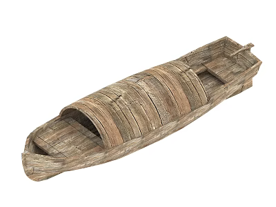 Traditional Wooden Boat With Striped Wood Planks And Covered Cabin Design 3d model