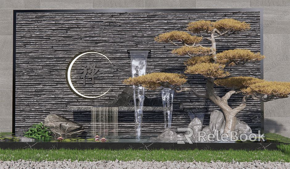 New Chinese style landscape sketch water drop wall rockery waterscape pine waterscape sketch courtyard landscape stone model