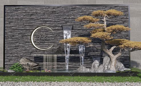 New Chinese style landscape sketch water drop wall rockery waterscape pine waterscape sketch courtyard landscape stone 3d model