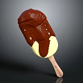 Creamy Yellow Ice Cream Bar With Dripping Chocolate Coating On Wooden Stick