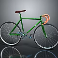 Green Bicycle with Brown Seat and Orange Handlebars White Rims and Black Tires