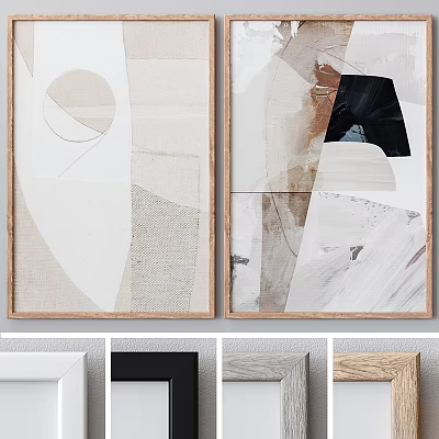 Minimalist Abstract Paintings With Geometric Shapes Textures Neutral Tones And Wooden Frames 3d model