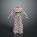 Man Wearing Colorful Plaid Long Dress With High Collar And Ruffled Sleeves