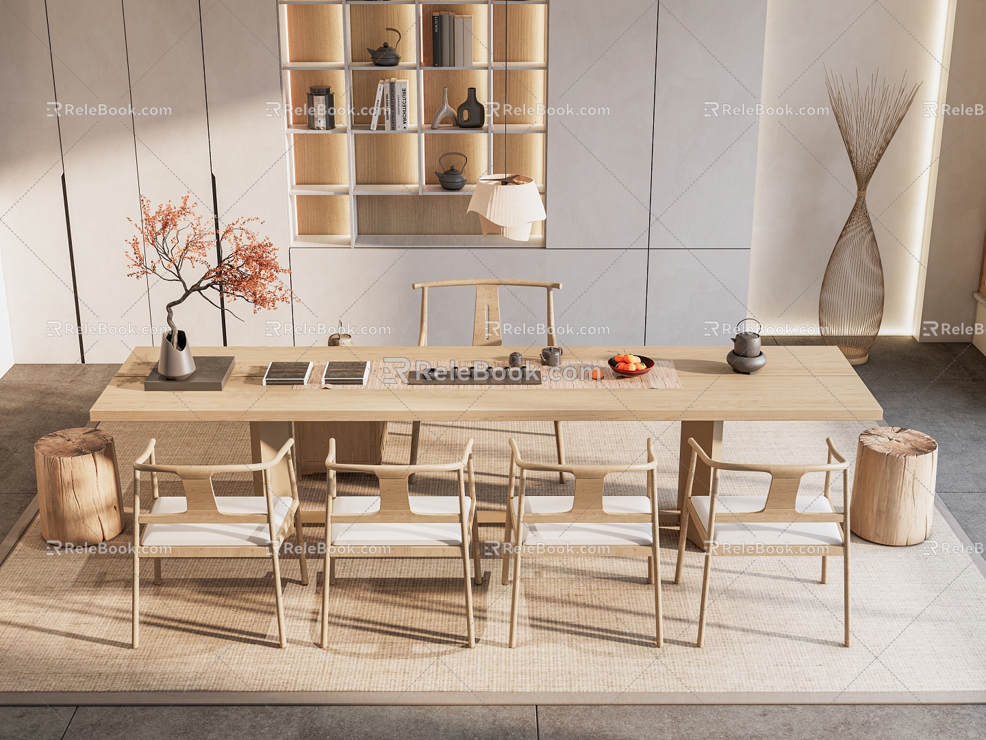 Modern New Chinese Tea Room Tea Room Tea House Tea Table and Chair Tea Cabinet Tea Set Chandelier Pier Single Chair 3d model