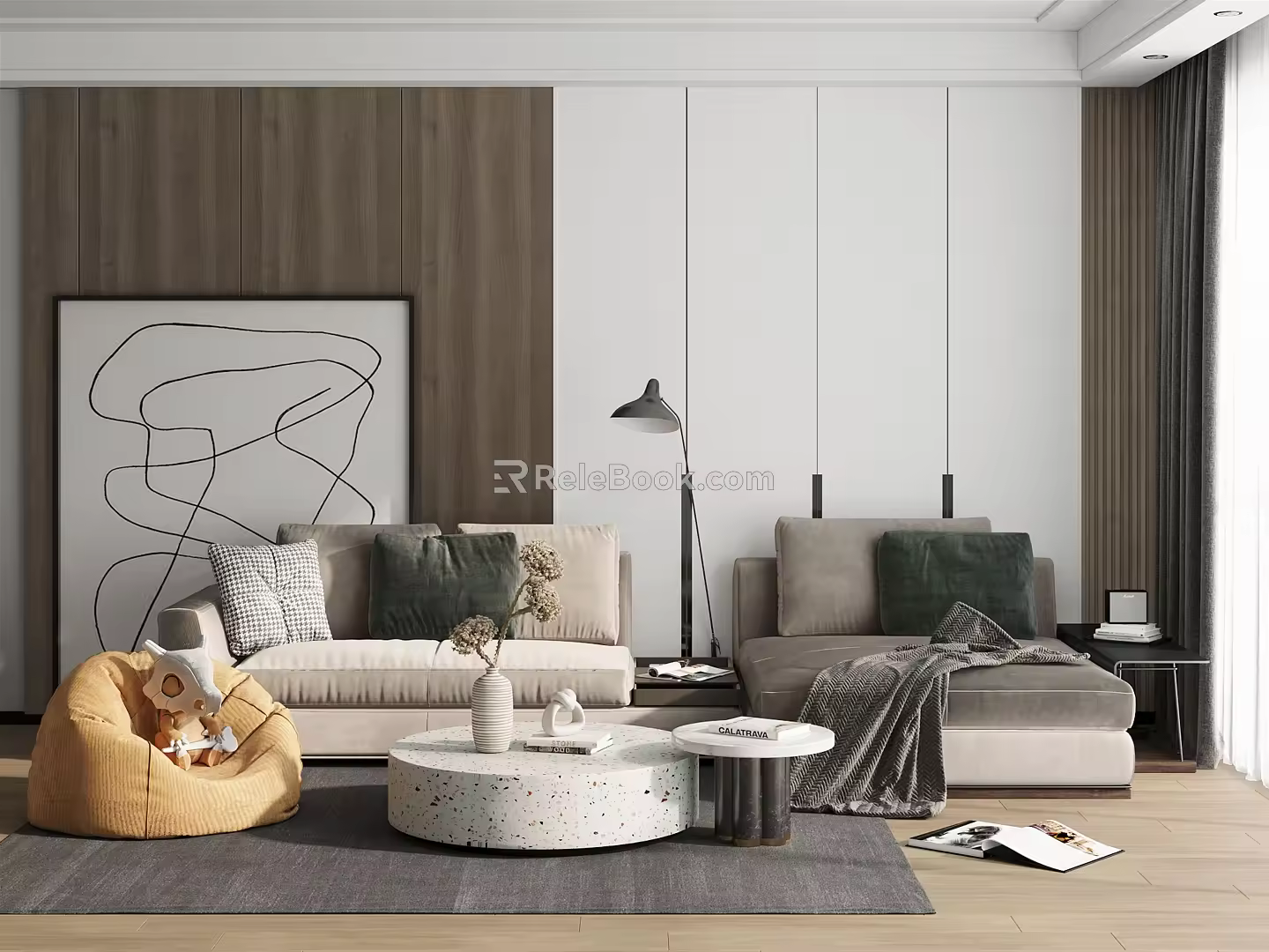 Nordic Sofa Coffee Table Combination 3d model