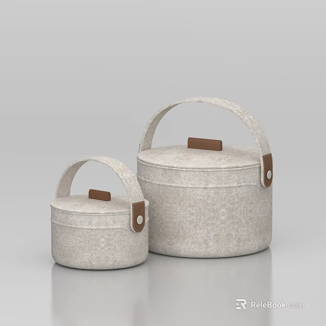 Two Beige Fabric Storage Baskets With Handles Lids And Brown Accents 3d model 