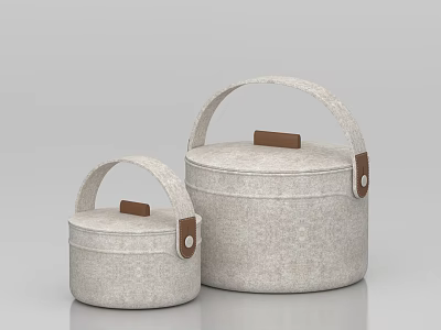 Two Beige Fabric Storage Baskets With Handles Lids And Brown Accents 3d model