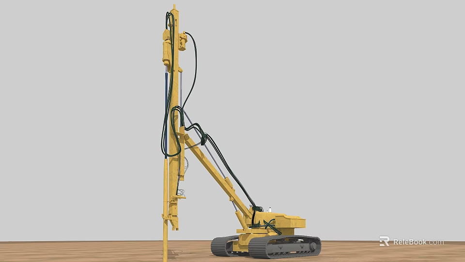 Yellow Crawler Mounted Drilling Machine With Long Drill Rod And Hydraulic System 3d model 
