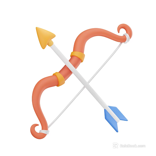 Stylish Decorative Ornament Set With Orange Bow And Blue Arrow Cross Design 3d model 