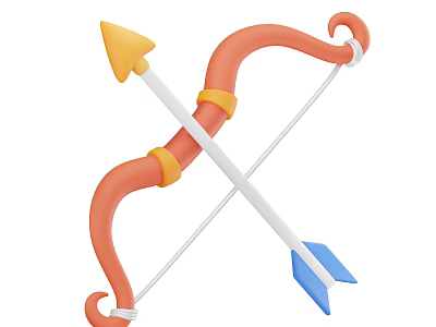 Stylish Decorative Ornament Set With Orange Bow And Blue Arrow Cross Design 3d model