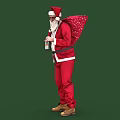 Man in Red Santa Costume Carrying Sack With White Dots Holding Bottle Against Green Background