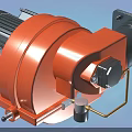 Heavy Duty Industrial Gearmotor With Orange Gray Motor Gearbox And Warning Label